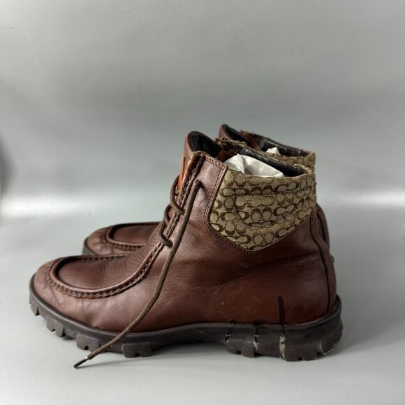 Coach Brown Leather CC Logo Canvas Ankle Heel boots, Men's Size 9 D - Picture 6 of 13